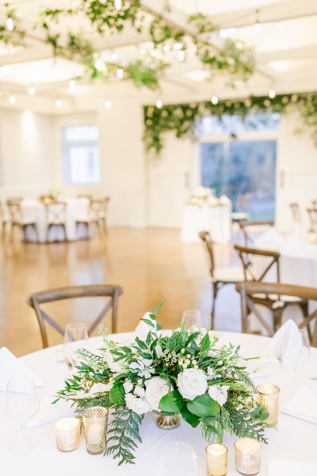 Barn at Reynolda Village wedding - blush wedding gown by Astrid + Mercedes