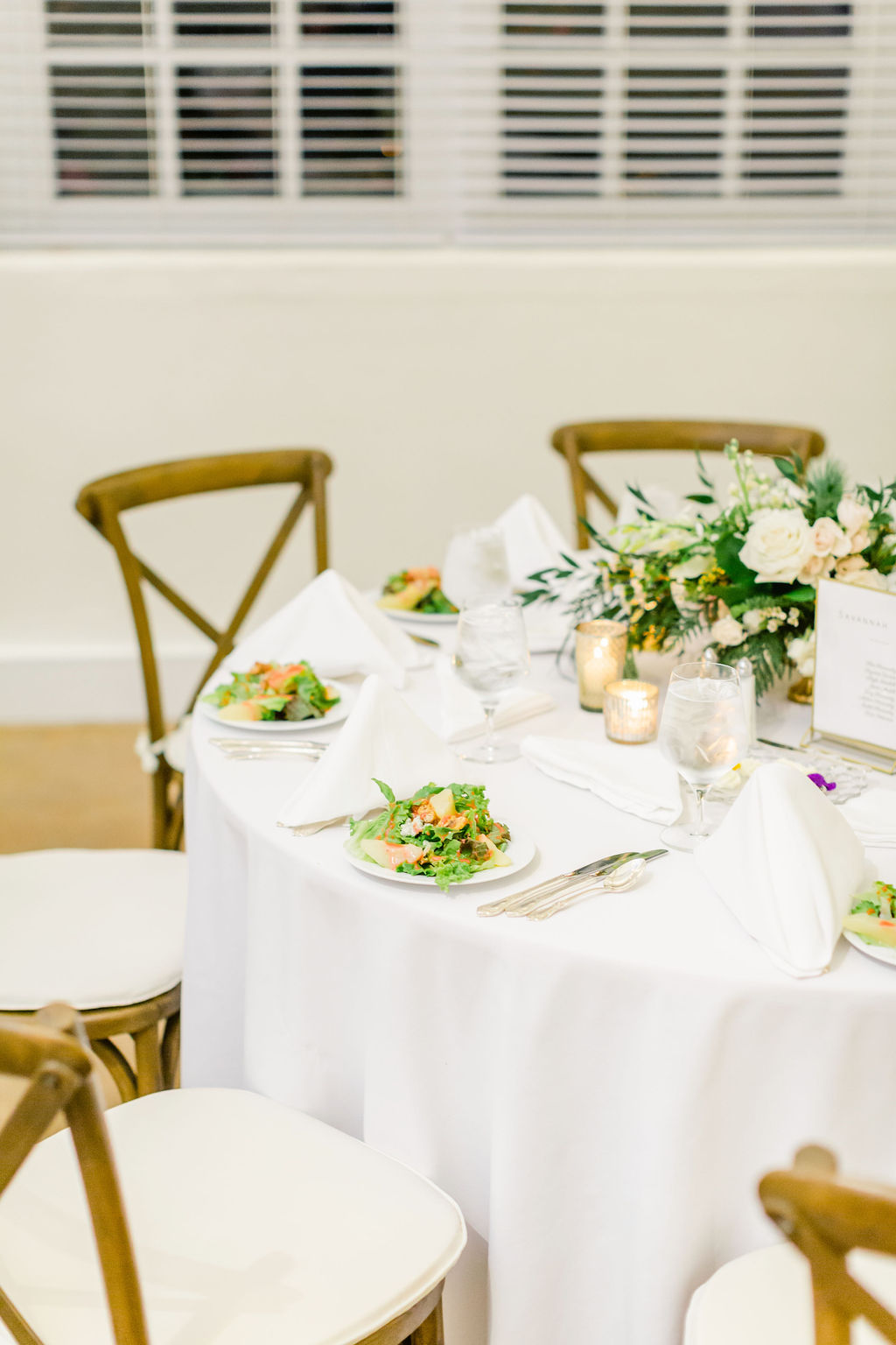 Barn at Reynolda Village wedding - blush wedding gown by Astrid + Mercedes