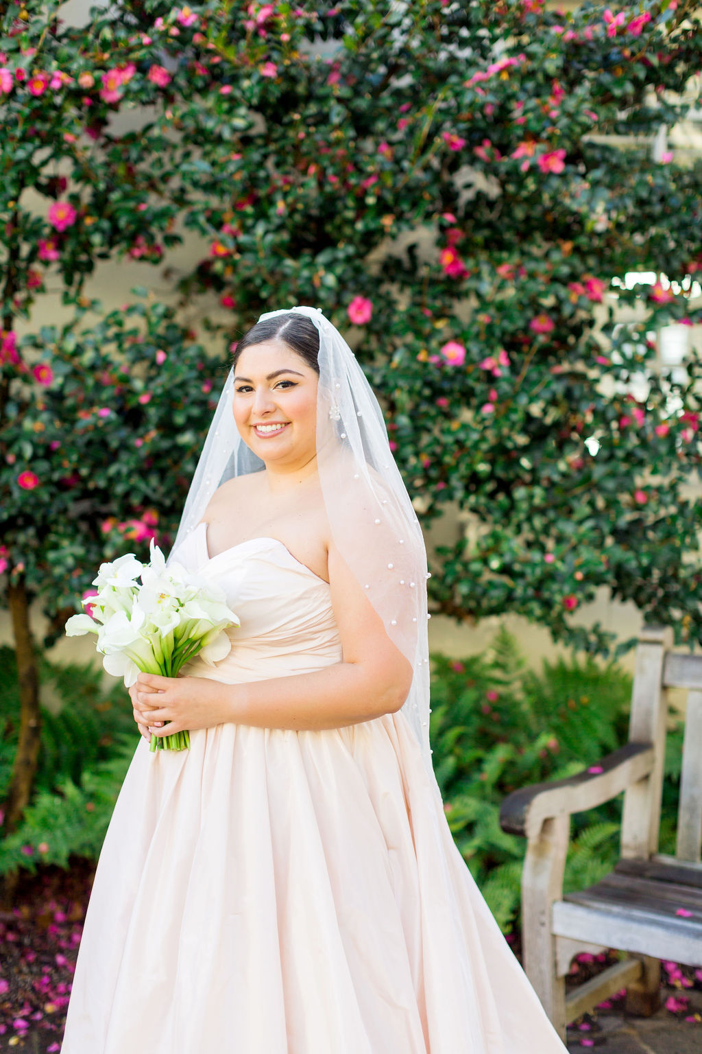 Barn at Reynolda Village wedding - blush wedding gown by Astrid + Mercedes