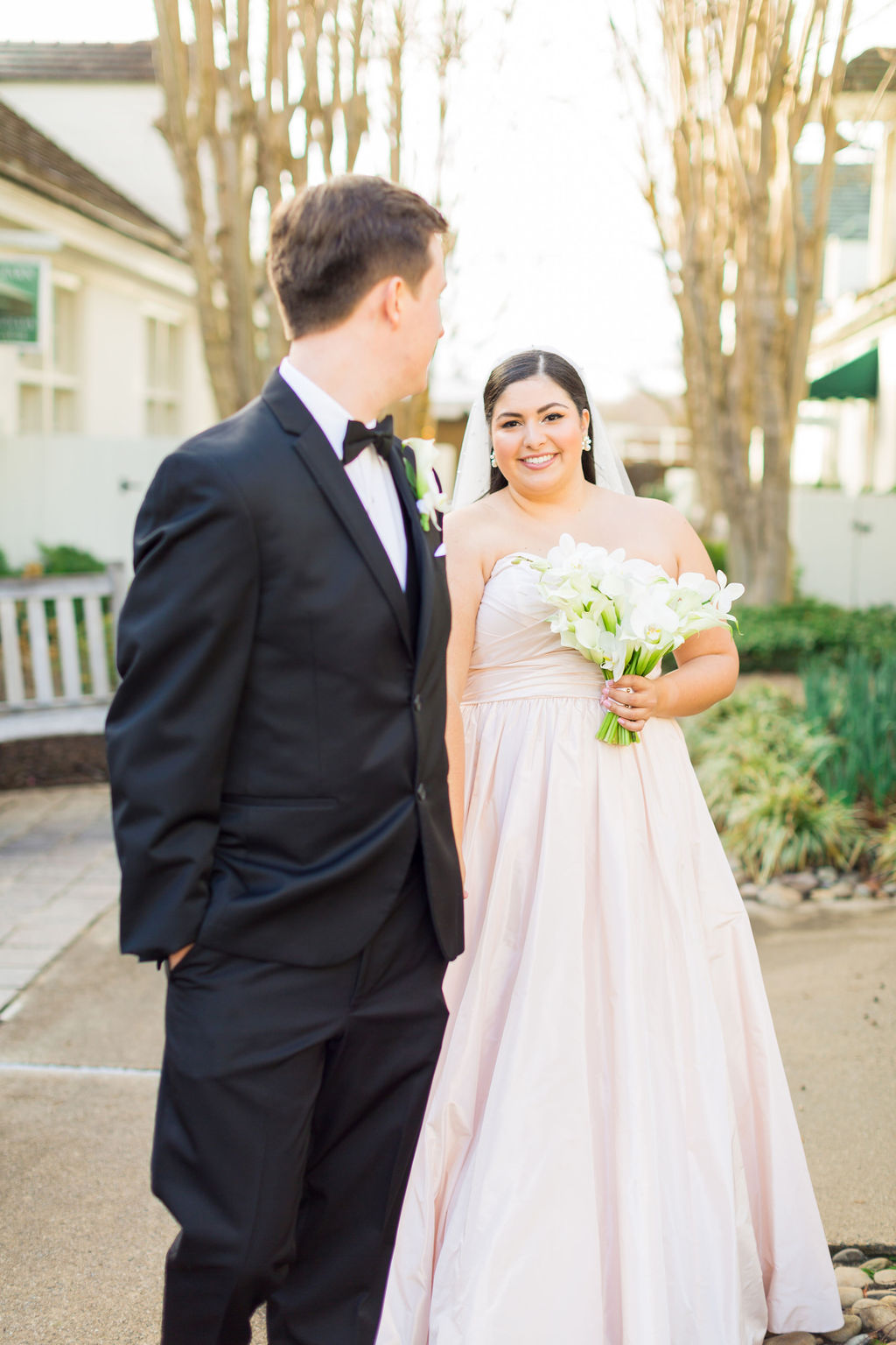 Barn at Reynolda Village wedding - blush wedding gown by Astrid + Mercedes