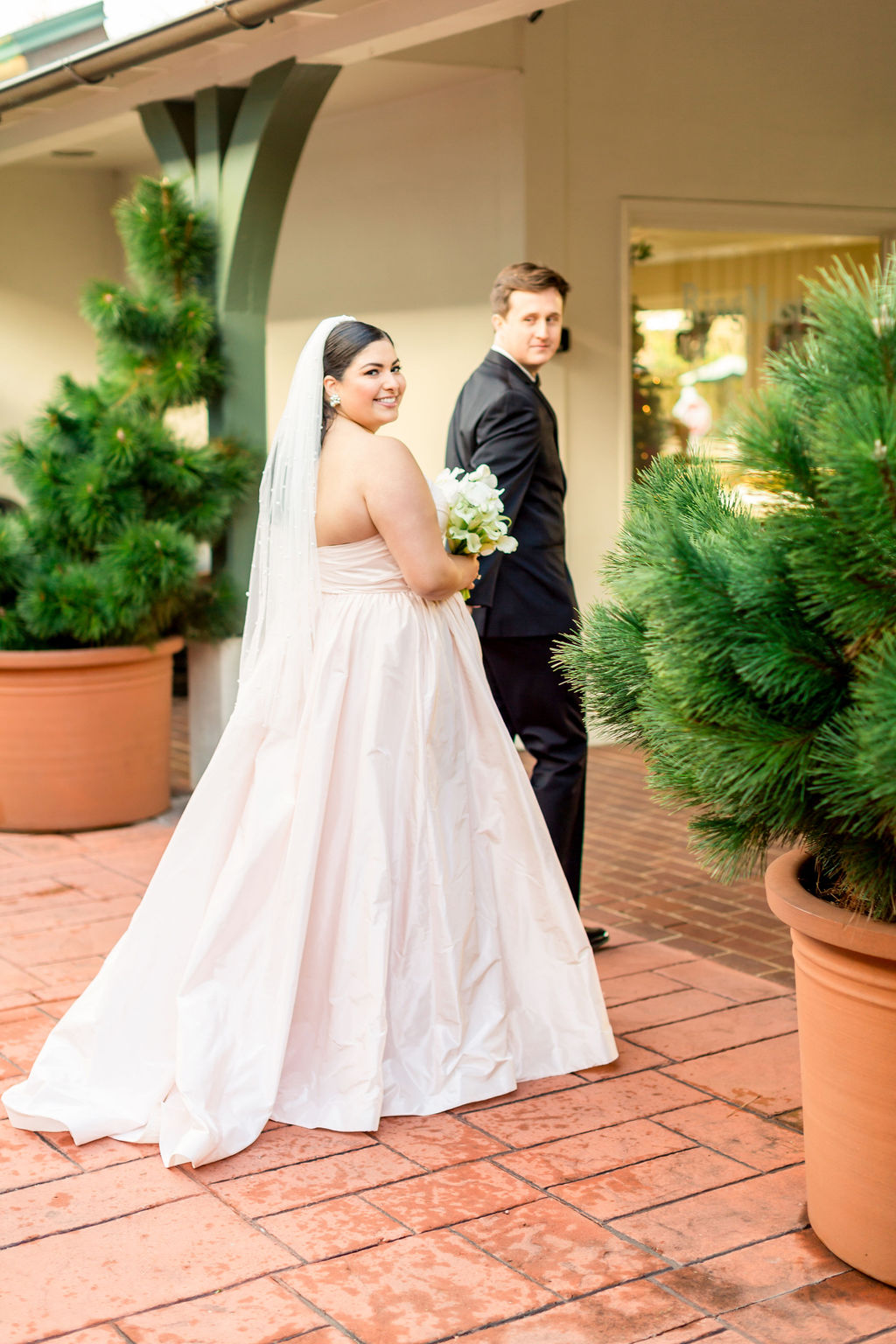 Barn at Reynolda Village wedding - blush wedding gown by Astrid + Mercedes