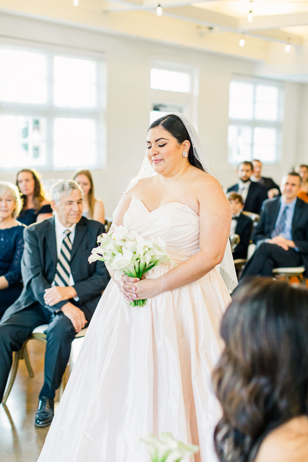 Barn at Reynolda Village wedding - blush wedding gown by Astrid + Mercedes